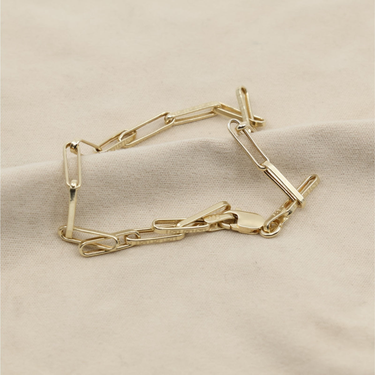 14K Yellow Gold Greek Key Paperclip Link Bracelet