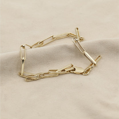 14K Yellow Gold Greek Key Paperclip Link Bracelet