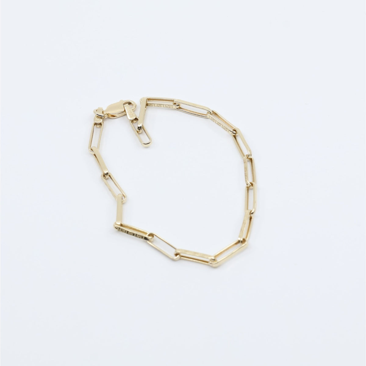 14K Yellow Gold Greek Key Paperclip Link Bracelet