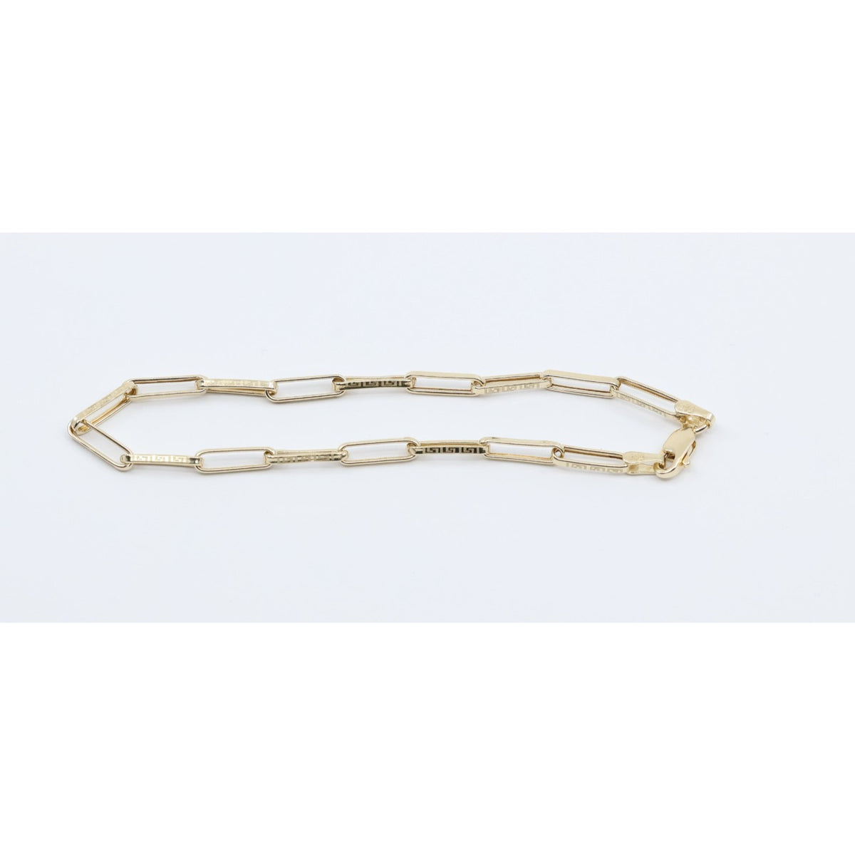 14K Yellow Gold Greek Key Paperclip Link Bracelet