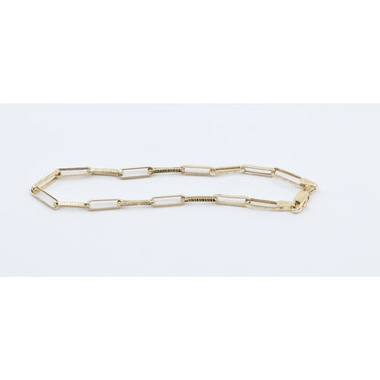 14K Yellow Gold Greek Key Paperclip Link Bracelet