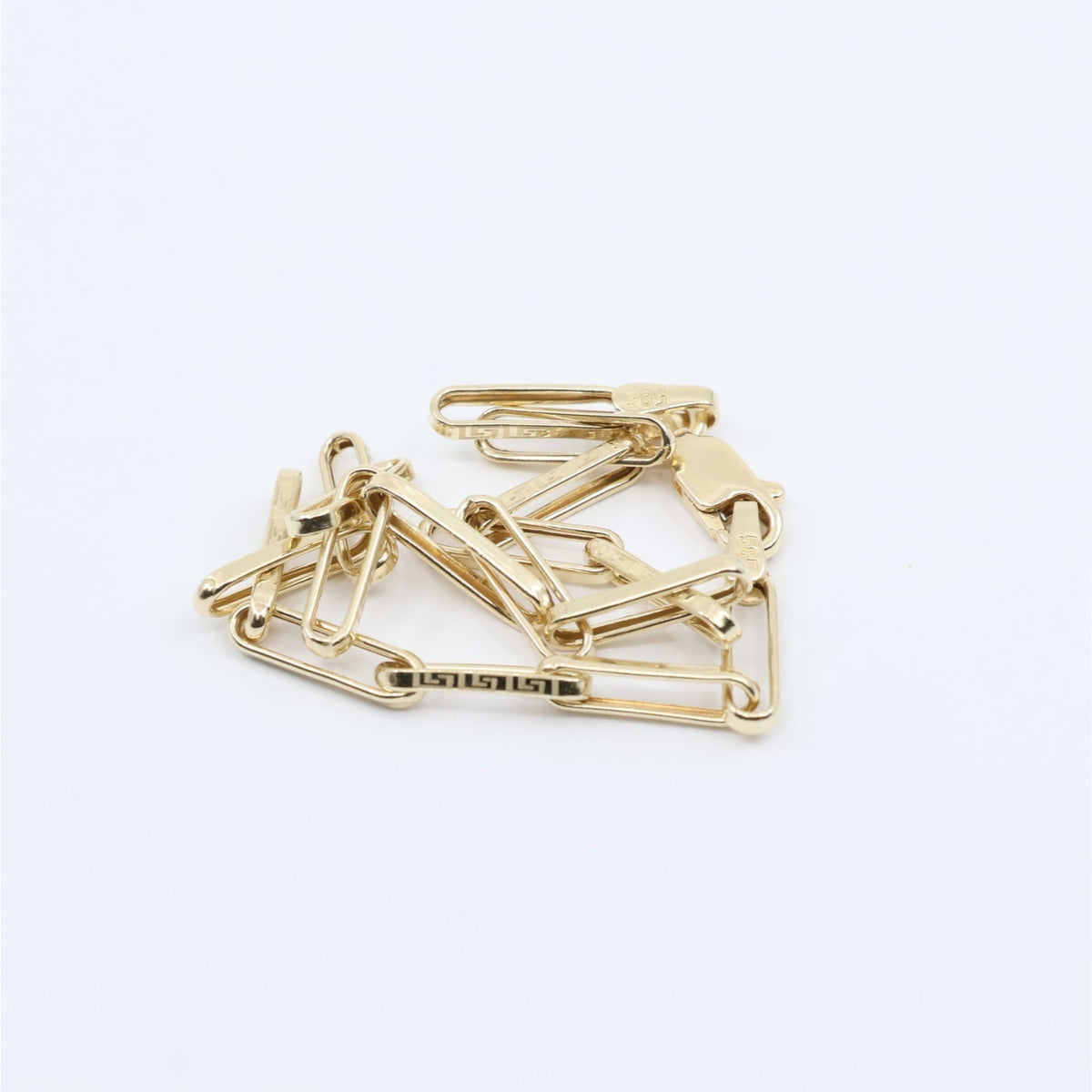 14K Yellow Gold Greek Key Paperclip Link Bracelet