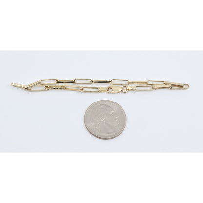 14K Yellow Gold Greek Key Paperclip Link Bracelet