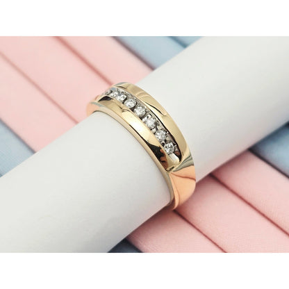14K Yellow Gold Single Row Diamond Wedding Band Ring