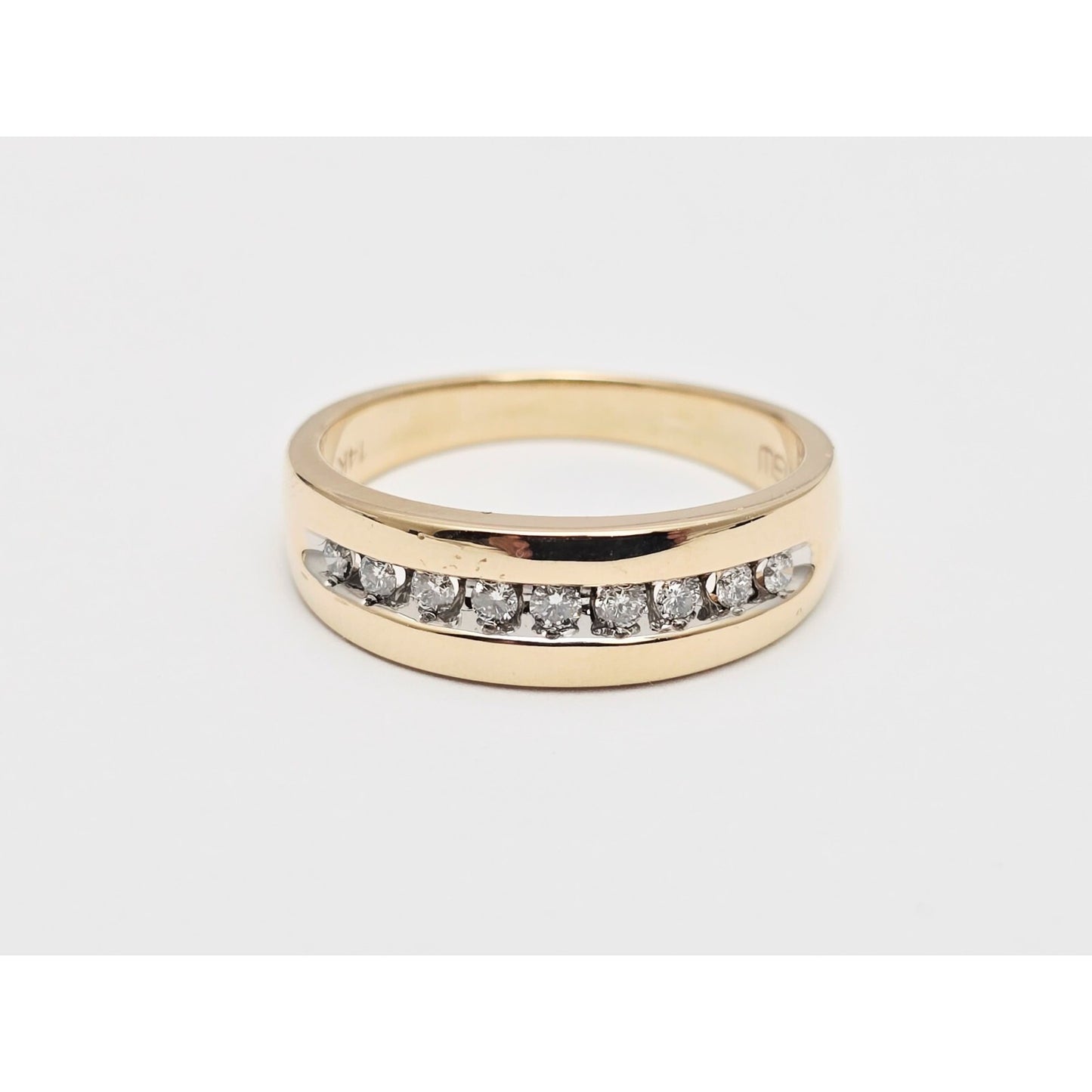 14K Yellow Gold Single Row Diamond Wedding Band Ring