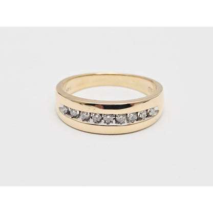 14K Yellow Gold Single Row Diamond Wedding Band Ring