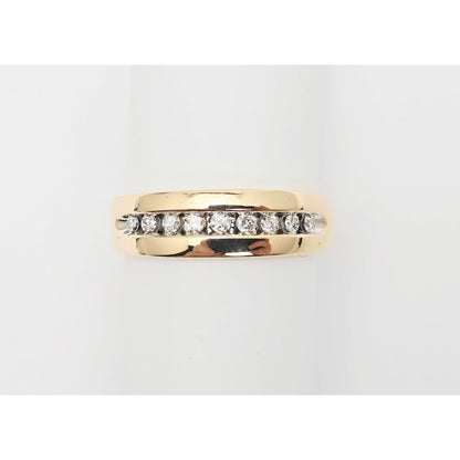 14K Yellow Gold Single Row Diamond Wedding Band Ring