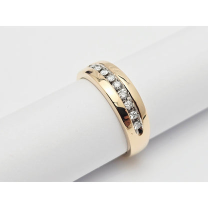 14K Yellow Gold Single Row Diamond Wedding Band Ring
