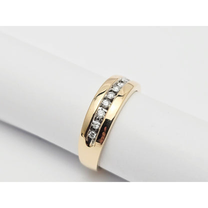 14K Yellow Gold Single Row Diamond Wedding Band Ring