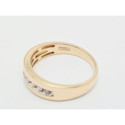 14K Yellow Gold Single Row Diamond Wedding Band Ring