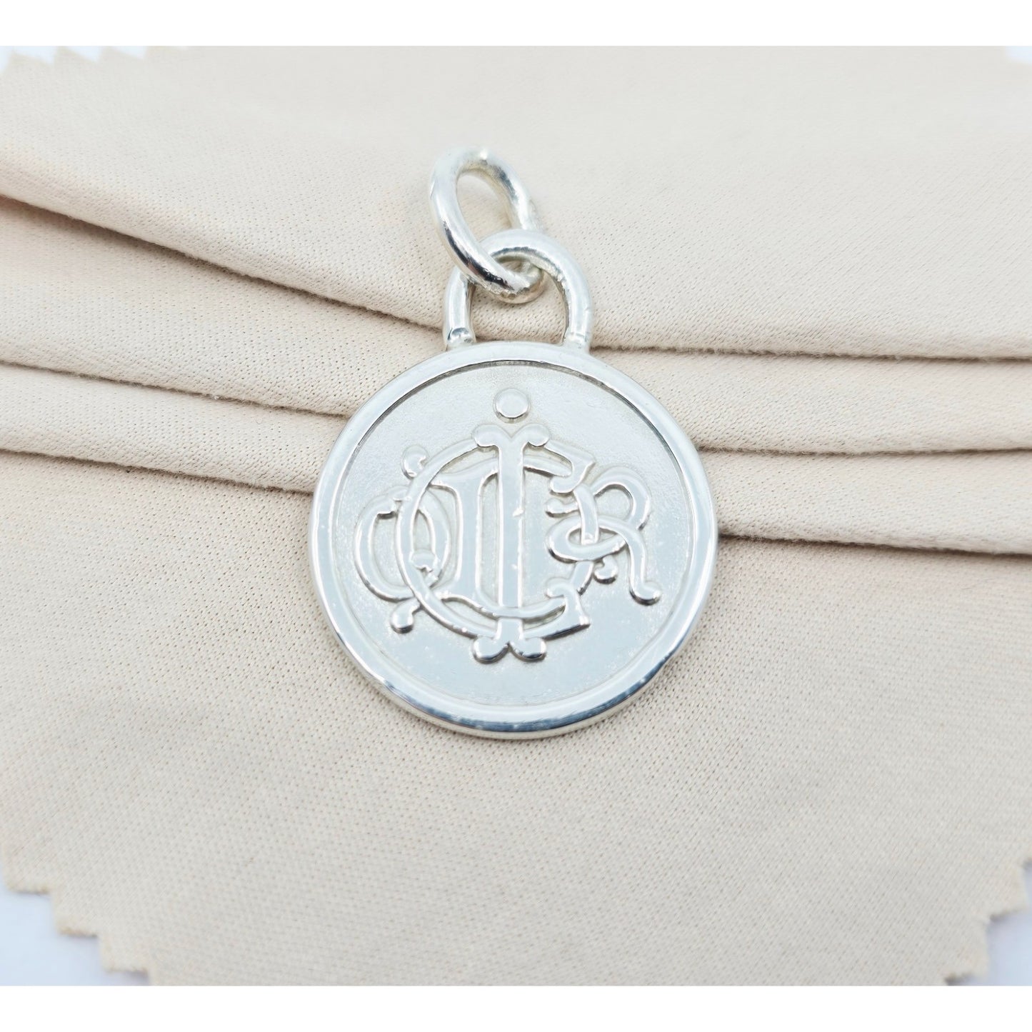 Vintage Solid 925 Sterling Silver Designer Christian Dior Round Charm Pendant
