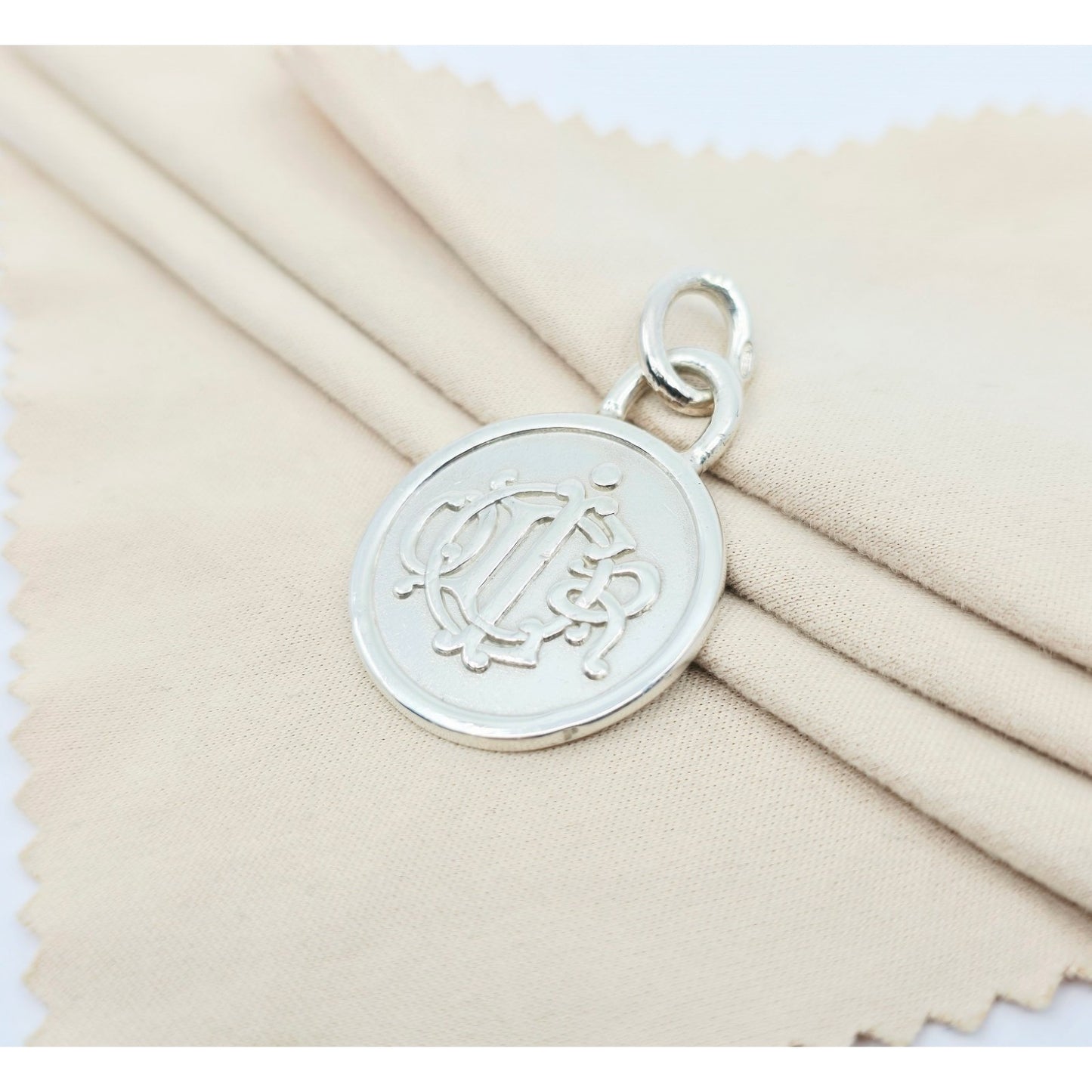 Vintage Solid 925 Sterling Silver Designer Christian Dior Round Charm Pendant