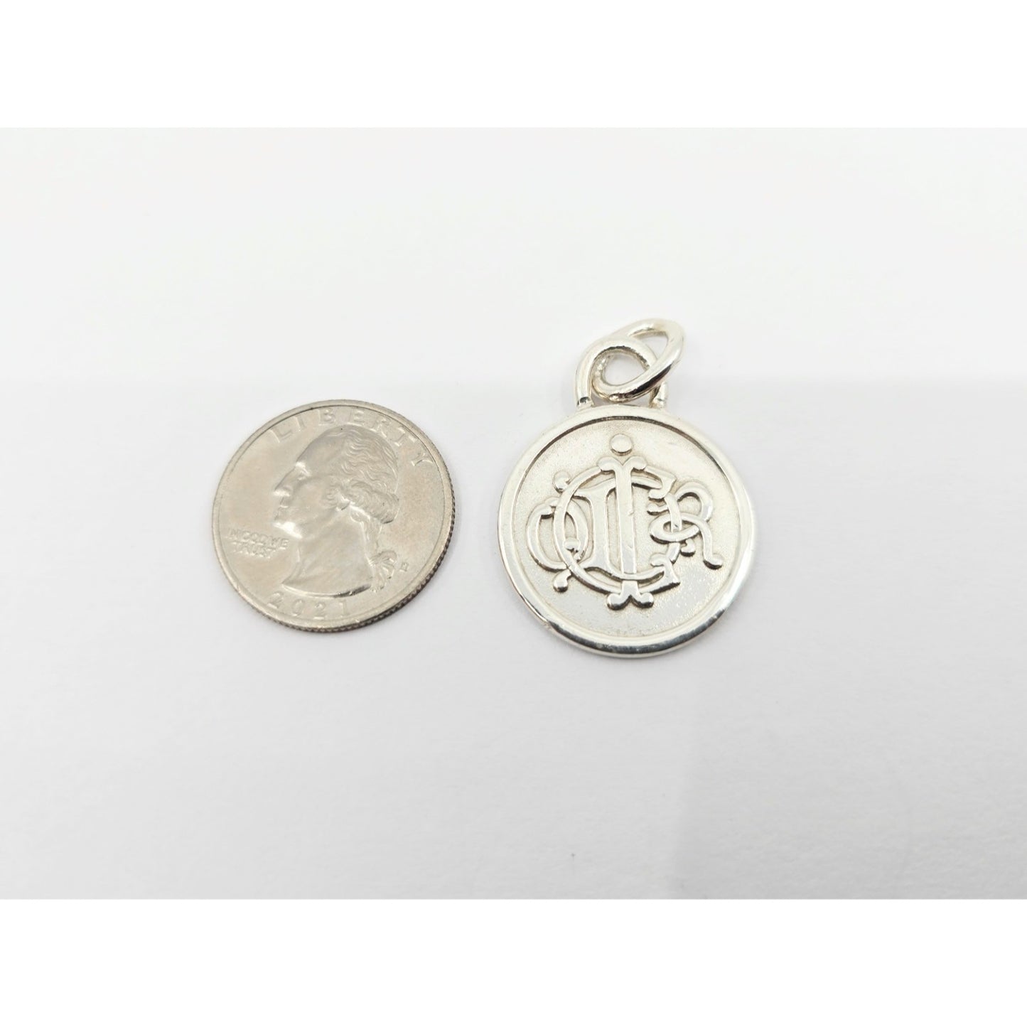 Vintage Solid 925 Sterling Silver Designer Christian Dior Round Charm Pendant