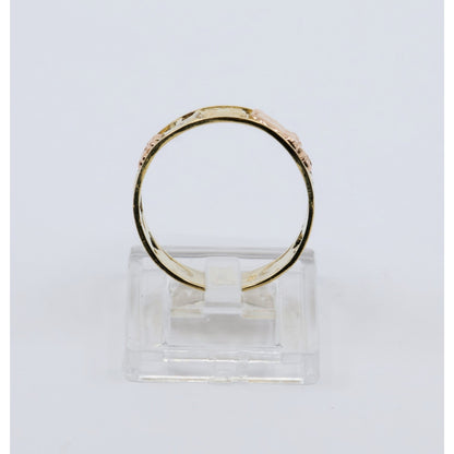 14K Two Tone Gold Lucky Charm Wide Band Ring Elephant Owl Horseshoe Ring