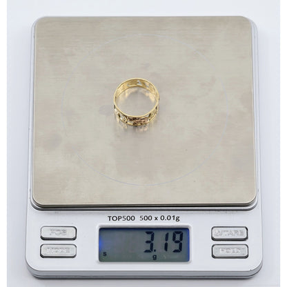14K Two Tone Gold Lucky Charm Wide Band Ring Elephant Owl Horseshoe Ring