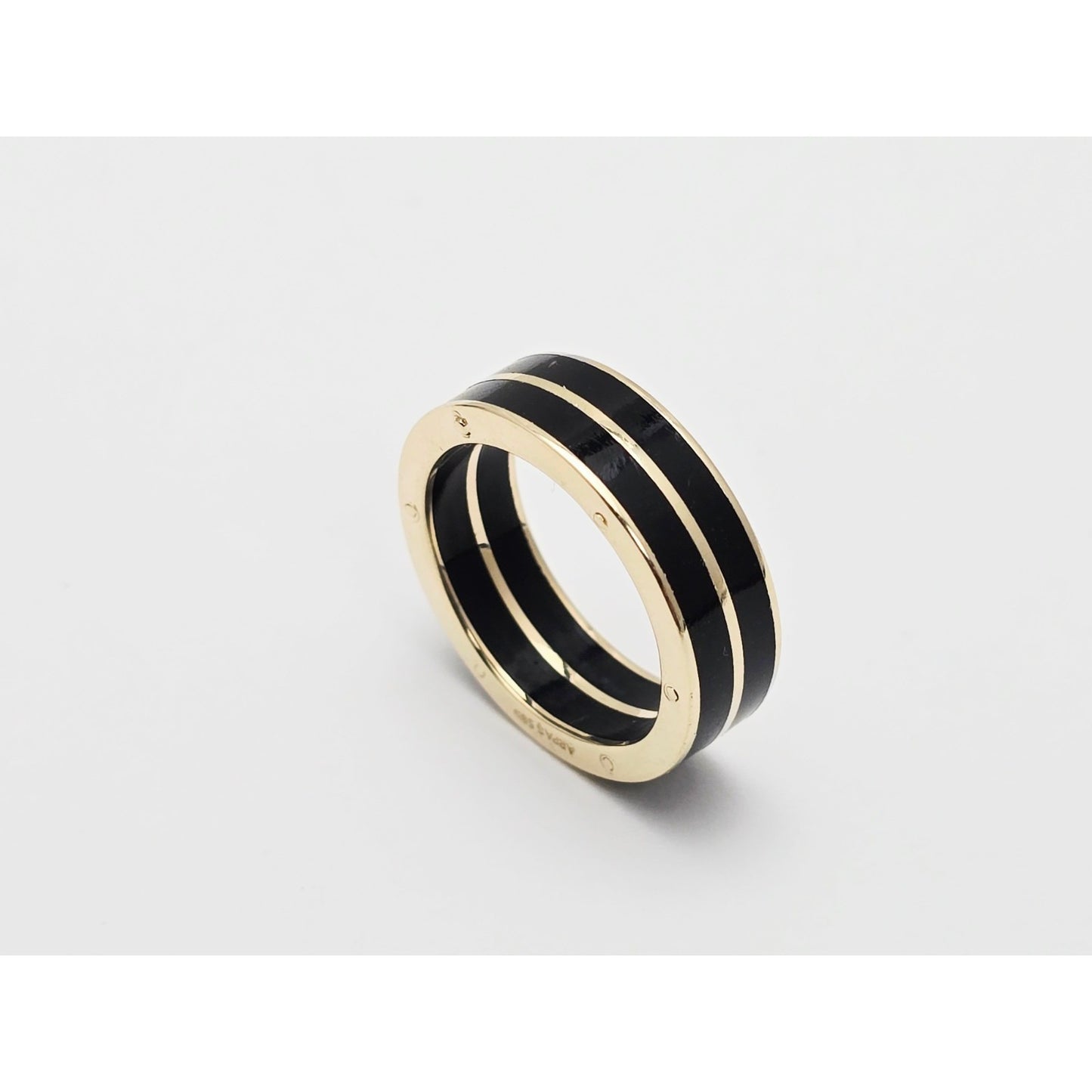 14K Yellow Gold Double Row Onyx Wedding Band Ring