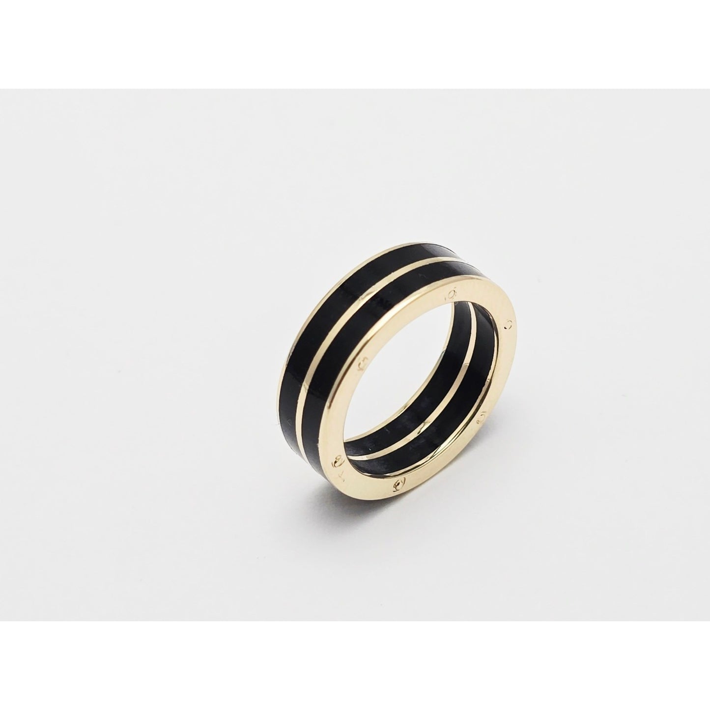 14K Yellow Gold Double Row Onyx Wedding Band Ring