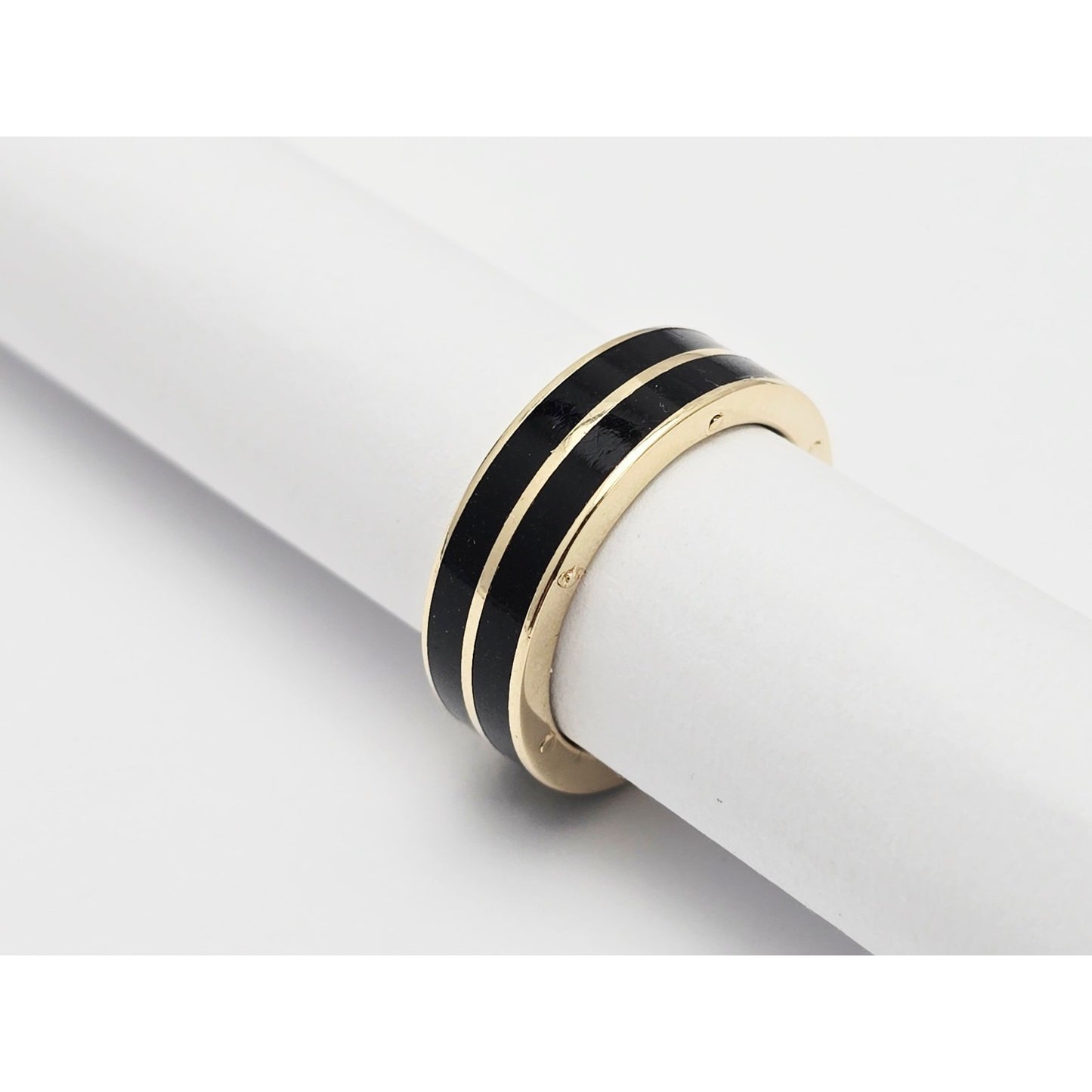 14K Yellow Gold Double Row Onyx Wedding Band Ring