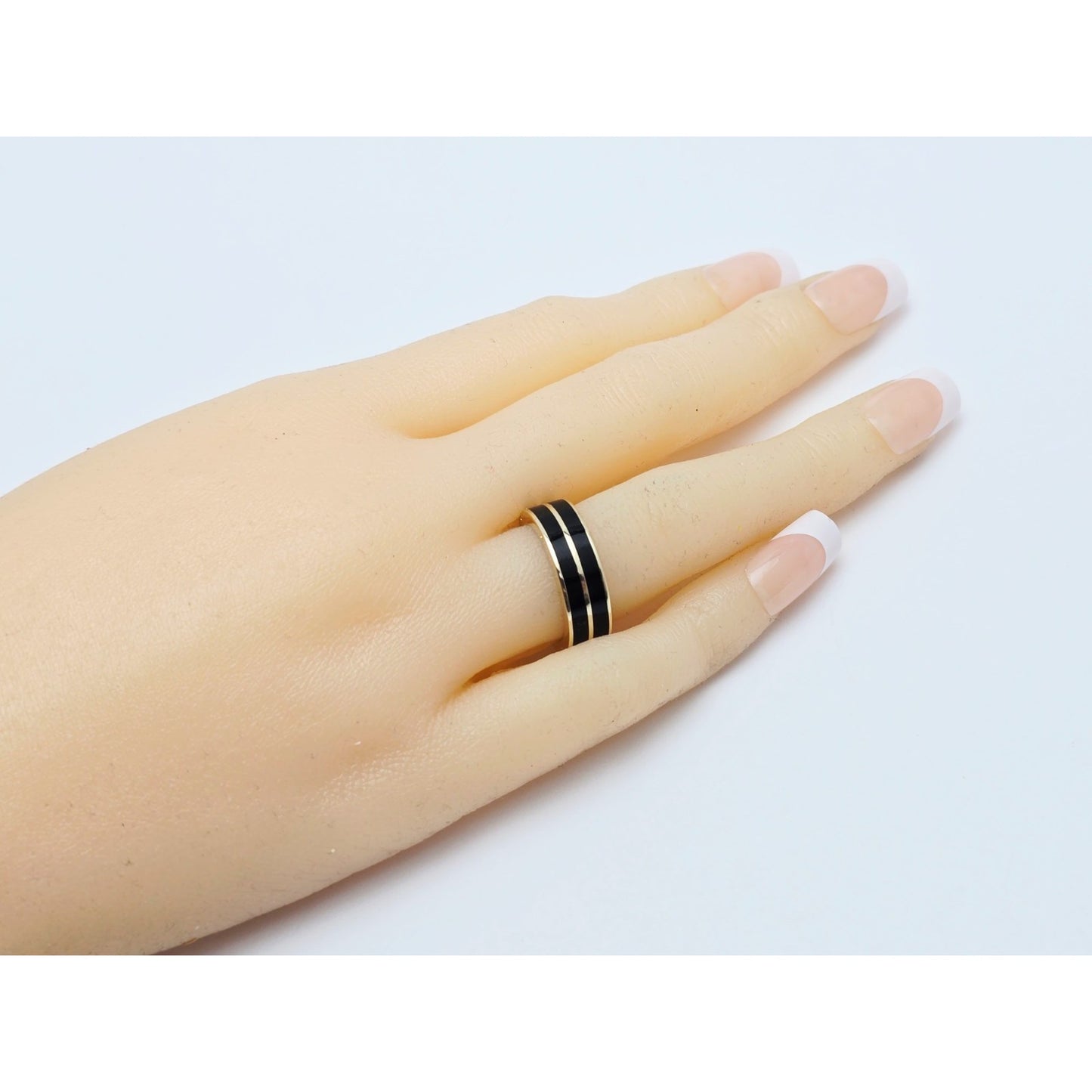 14K Yellow Gold Double Row Onyx Wedding Band Ring
