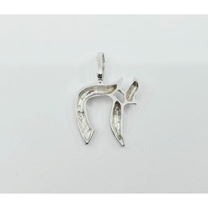 14K White Gold Hebrew Letter Jewish Chai Charm Pendant