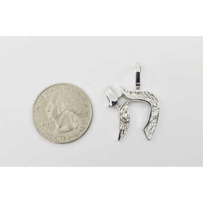 14K White Gold Hebrew Letter Jewish Chai Charm Pendant