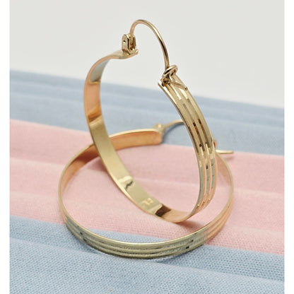 Medium 14K Yellow Gold Diamond Cut Round Hoop Earrings