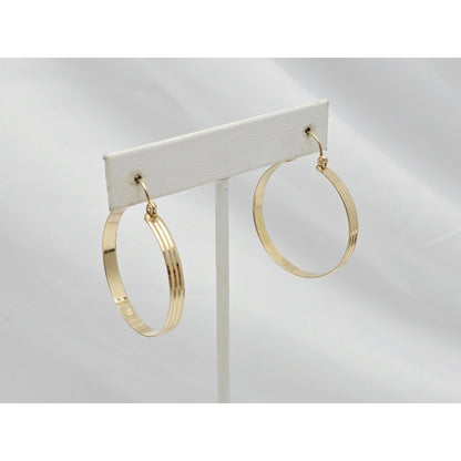 Medium 14K Yellow Gold Diamond Cut Round Hoop Earrings