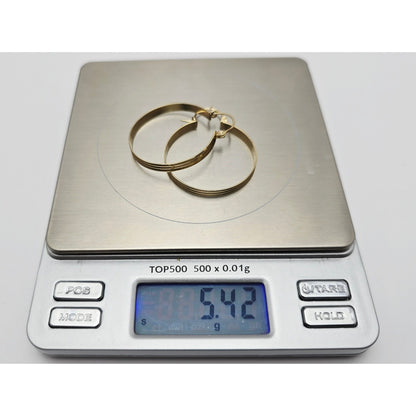 Medium 14K Yellow Gold Diamond Cut Round Hoop Earrings