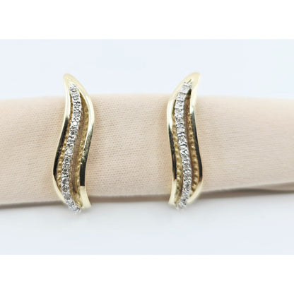14K Two Tone Gold Diamond Latch Back Hinge Earrings