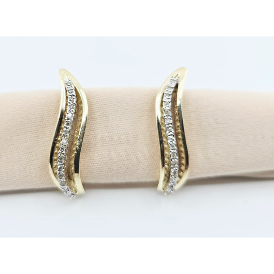14K Two Tone Gold Diamond Latch Back Hinge Earrings