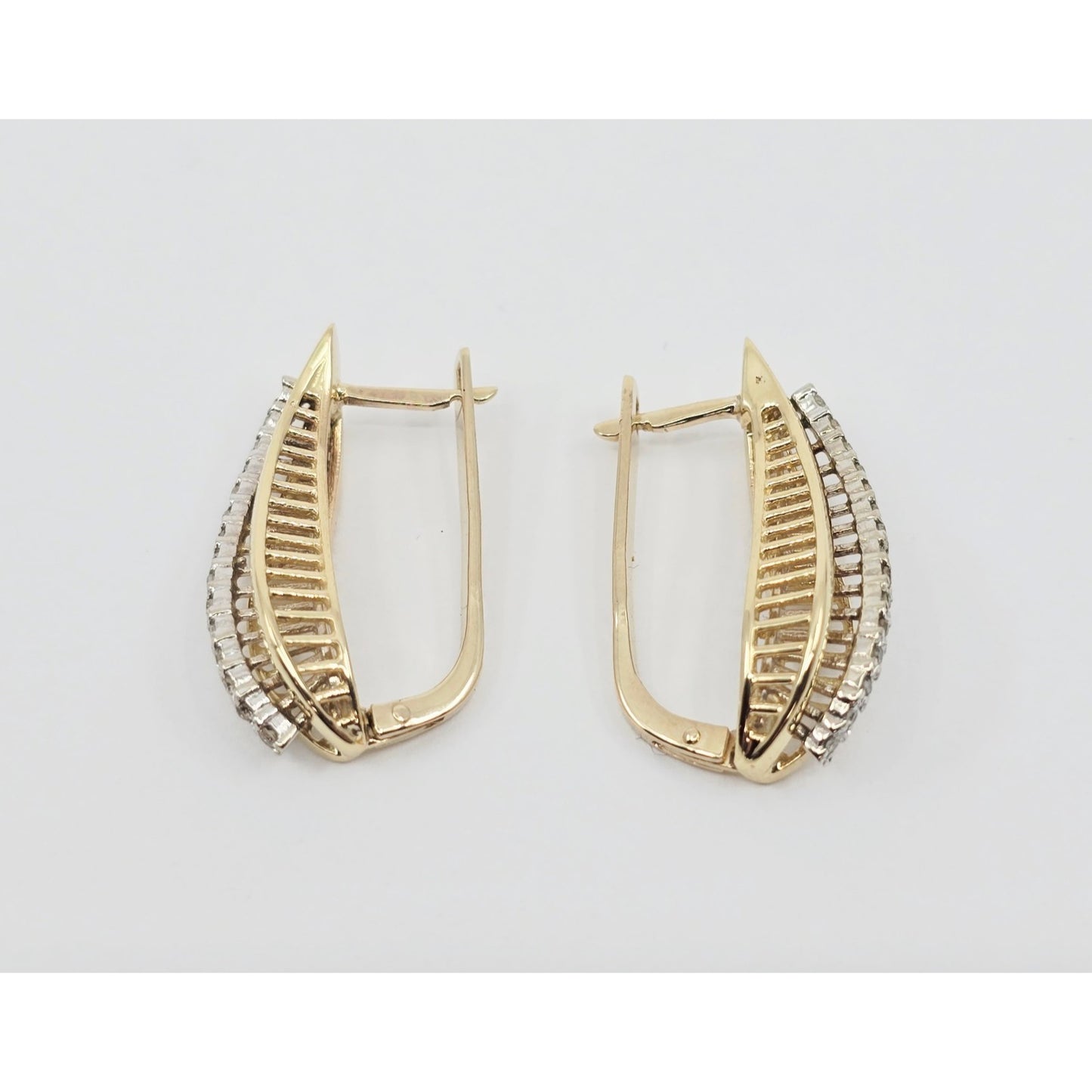 14K Two Tone Gold Diamond Latch Back Hinge Earrings