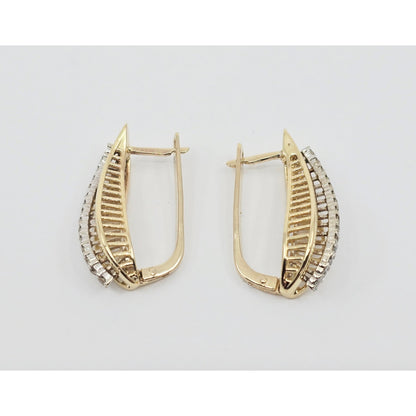 14K Two Tone Gold Diamond Latch Back Hinge Earrings