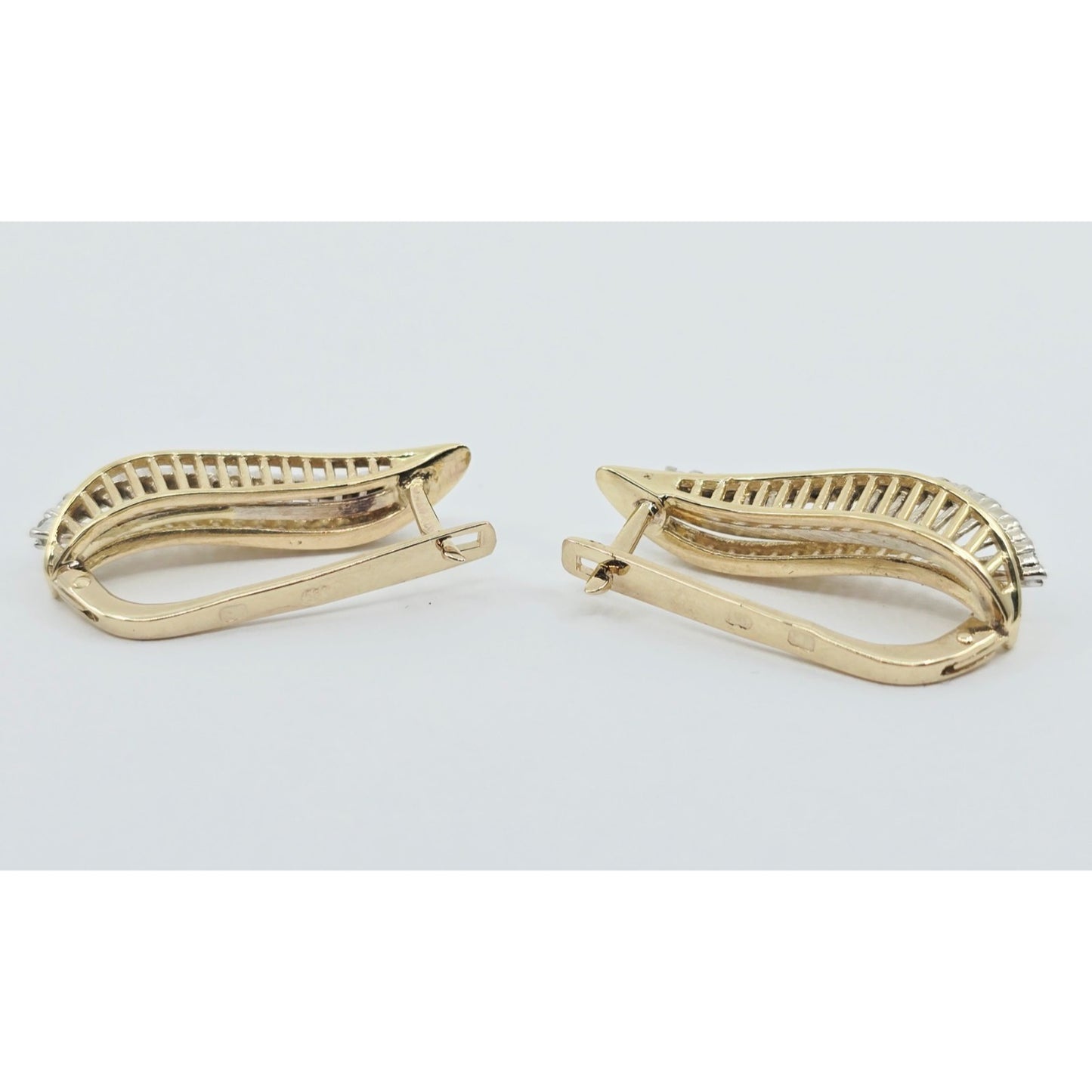 14K Two Tone Gold Diamond Latch Back Hinge Earrings
