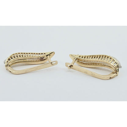 14K Two Tone Gold Diamond Latch Back Hinge Earrings
