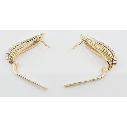 14K Two Tone Gold Diamond Latch Back Hinge Earrings
