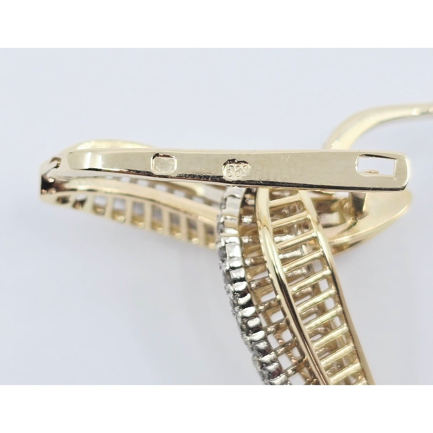 14K Two Tone Gold Diamond Latch Back Hinge Earrings