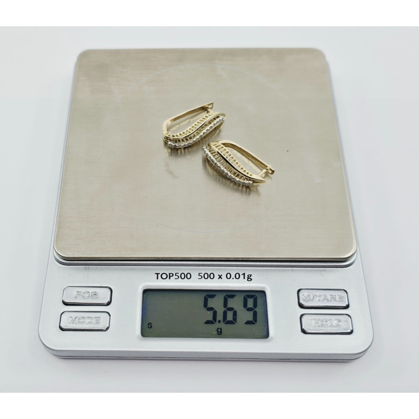 14K Two Tone Gold Diamond Latch Back Hinge Earrings