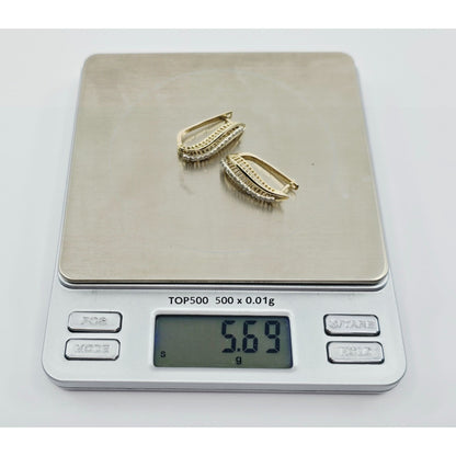 14K Two Tone Gold Diamond Latch Back Hinge Earrings