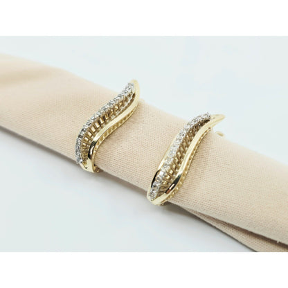 14K Two Tone Gold Diamond Latch Back Hinge Earrings