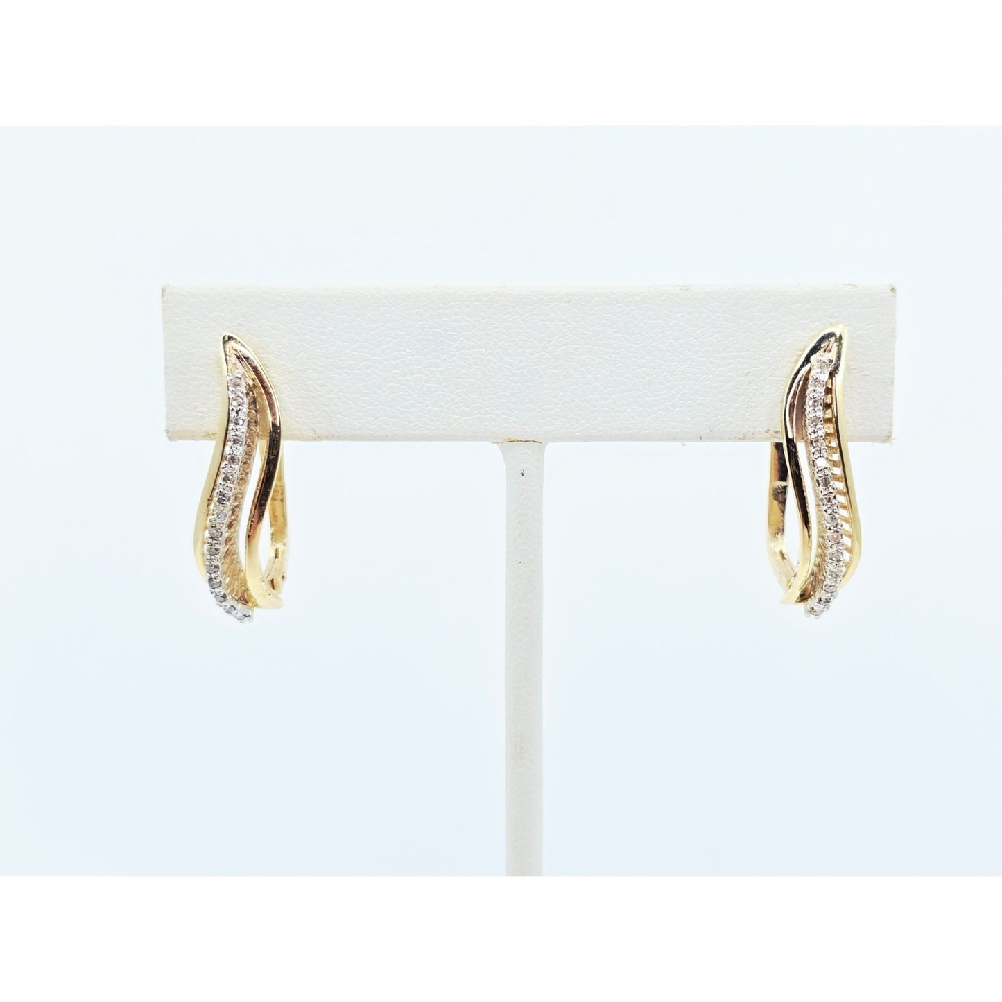 14K Two Tone Gold Diamond Latch Back Hinge Earrings