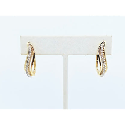 14K Two Tone Gold Diamond Latch Back Hinge Earrings