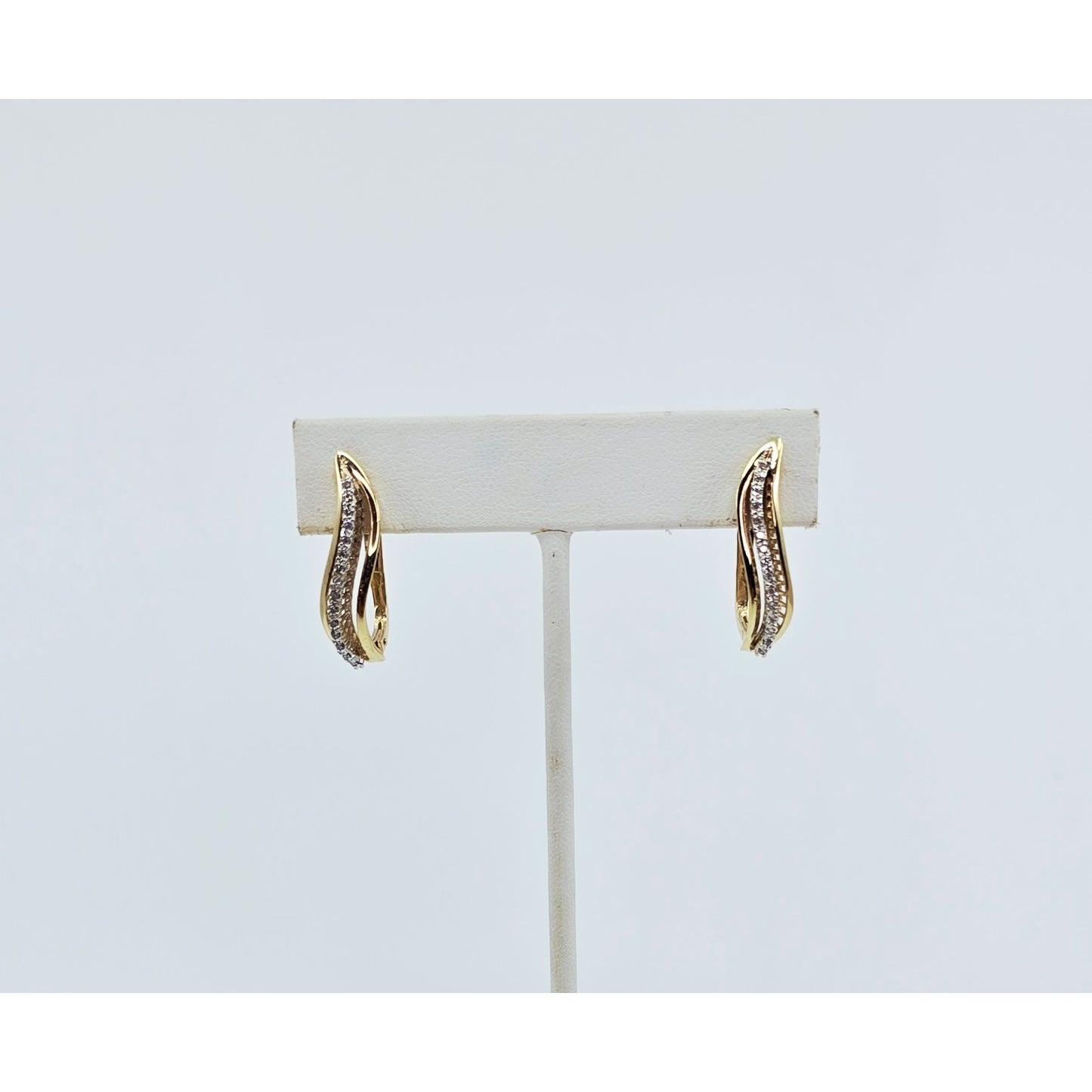 14K Two Tone Gold Diamond Latch Back Hinge Earrings