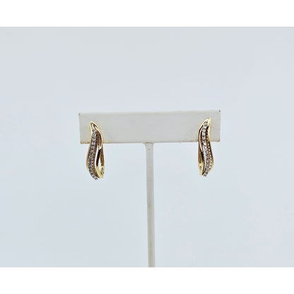 14K Two Tone Gold Diamond Latch Back Hinge Earrings