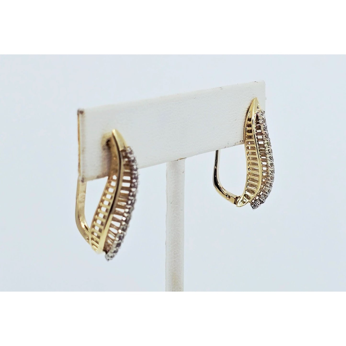 14K Two Tone Gold Diamond Latch Back Hinge Earrings