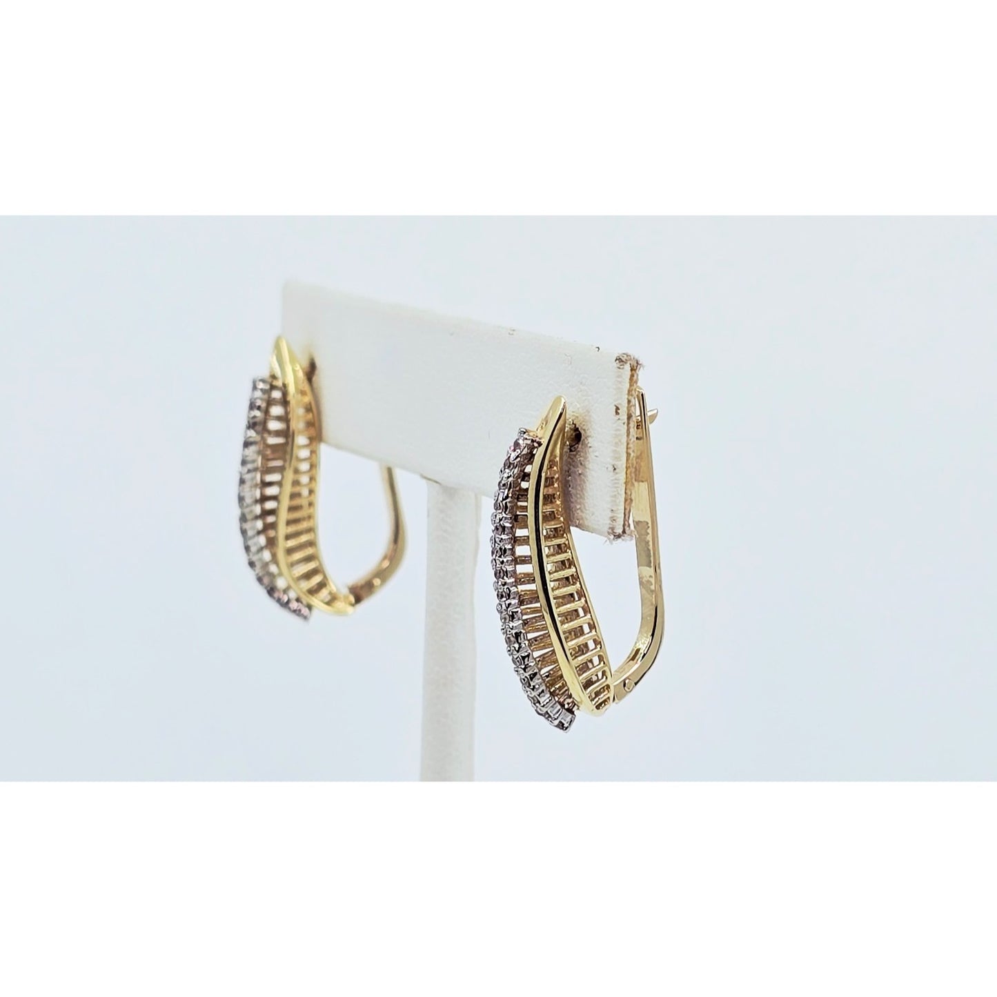 14K Two Tone Gold Diamond Latch Back Hinge Earrings