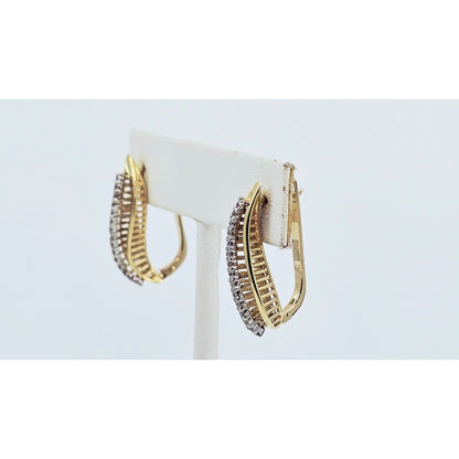 14K Two Tone Gold Diamond Latch Back Hinge Earrings