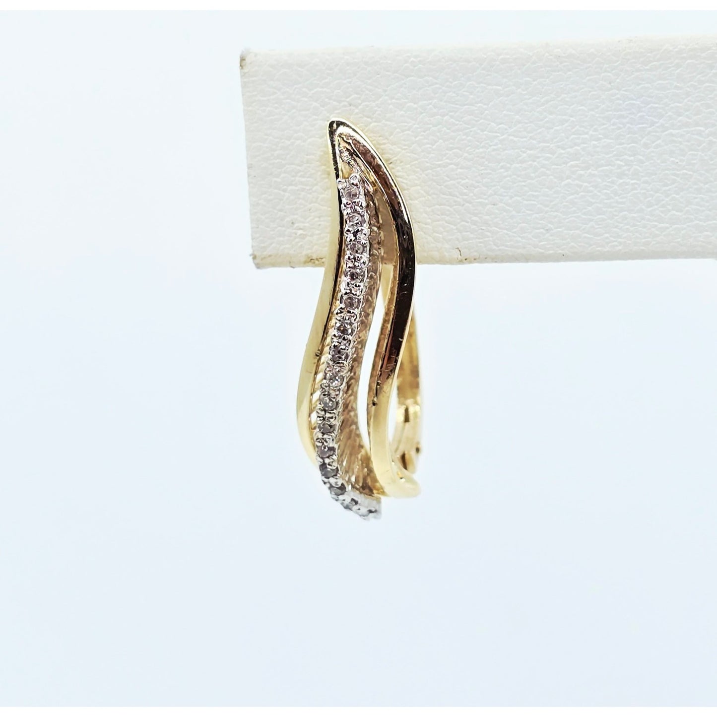 14K Two Tone Gold Diamond Latch Back Hinge Earrings