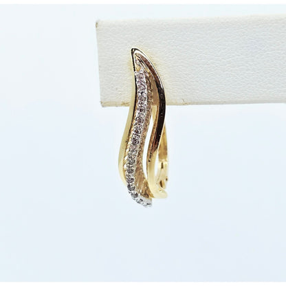 14K Two Tone Gold Diamond Latch Back Hinge Earrings