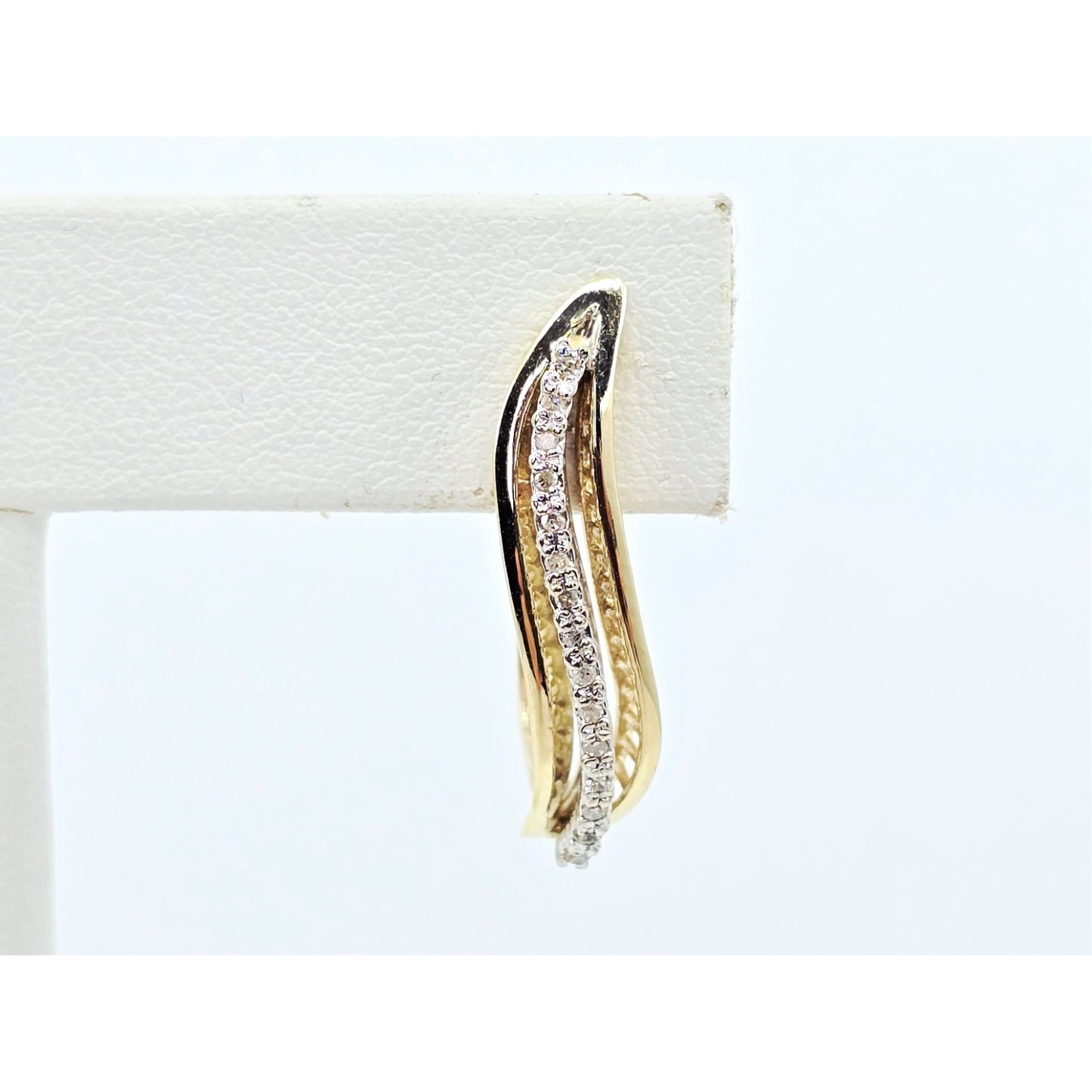 14K Two Tone Gold Diamond Latch Back Hinge Earrings