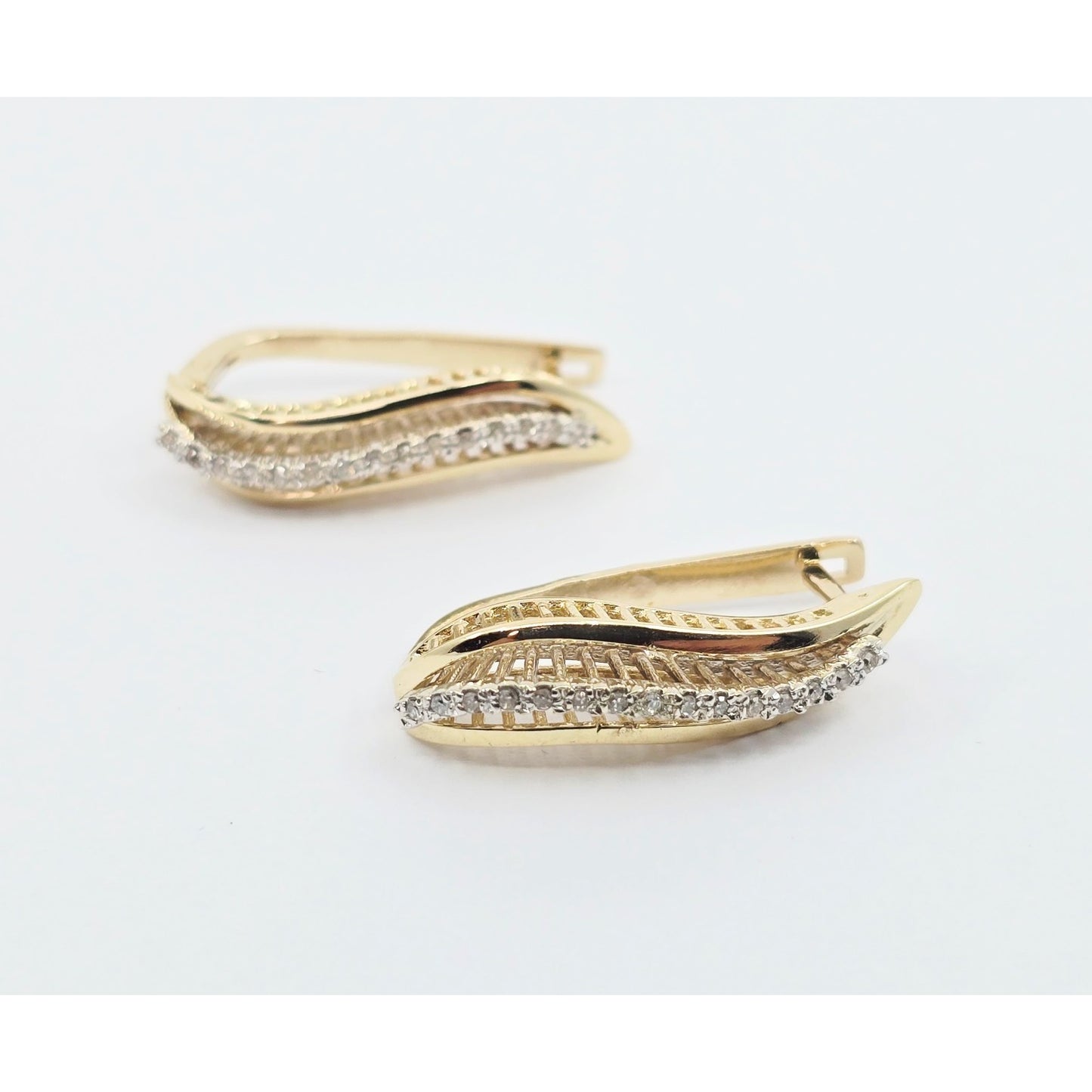 14K Two Tone Gold Diamond Latch Back Hinge Earrings